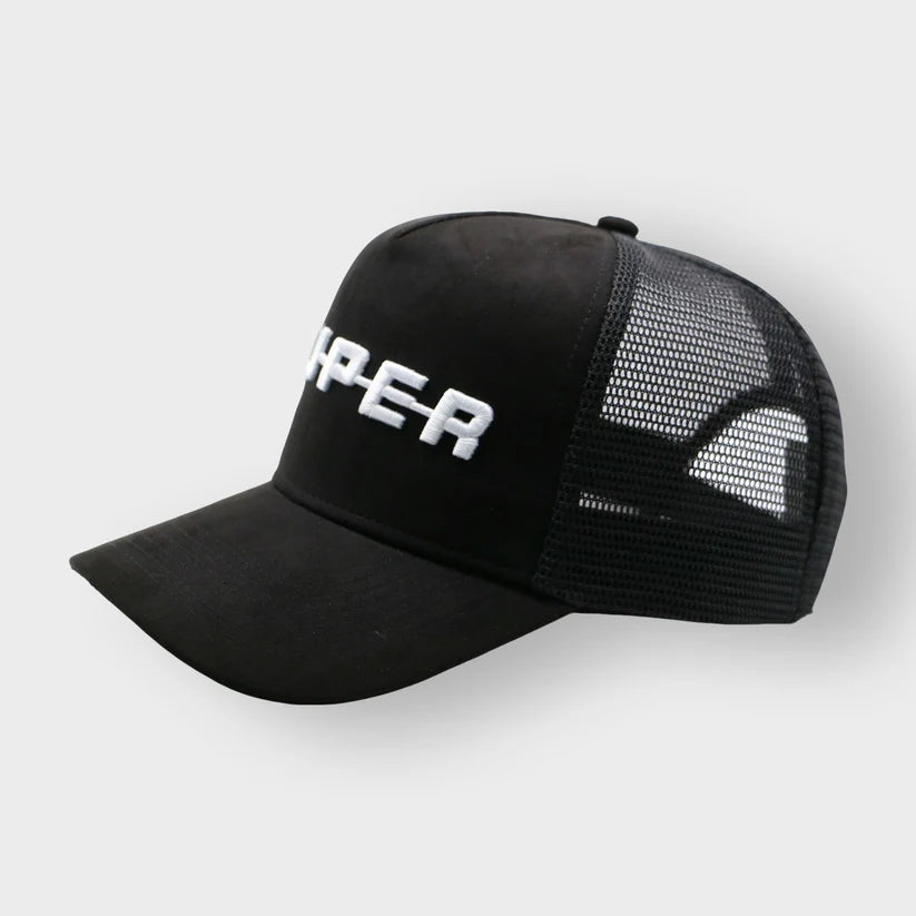 S-U-P-E-R trucker keps suede